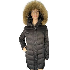 Kenneth Cole Reaction Long Winter Coat With Faux Fur Trimmed Hood